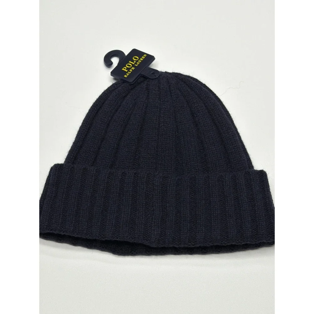 Polo Ralph‎ Lauren Men Navy Blue Wool Blend Ribbed Beanie Hat One Size NWT